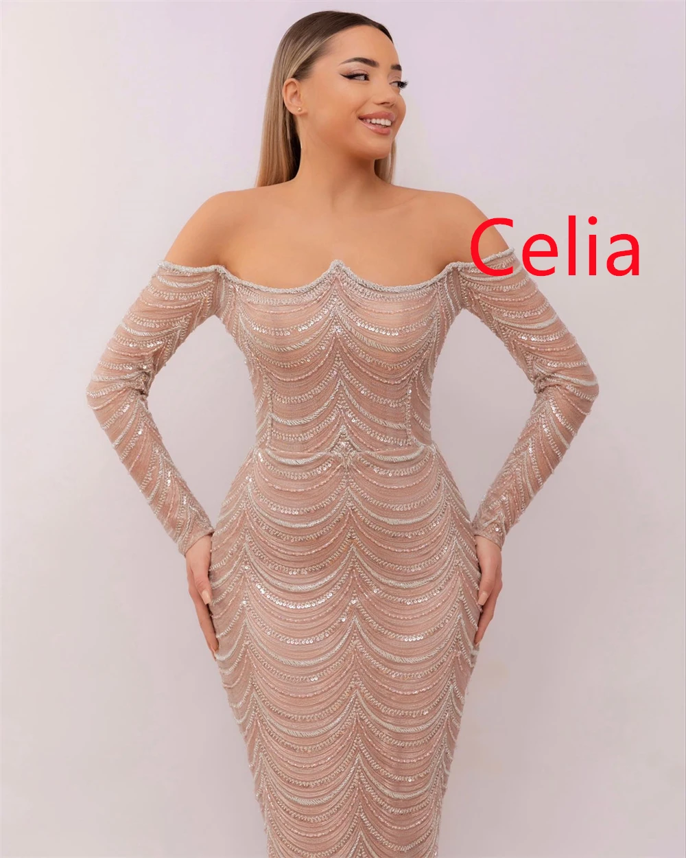 Customized Mermaid Luxury Tulle Evening Dresses Exquisite Off the Shoulder Long Sleeves Celebrity Gowns Fashion Vestido De Festa
