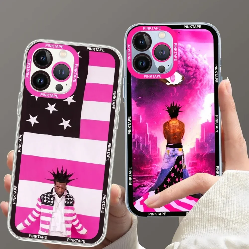 Lil Uzi Vert Pink Tape Phone Case For Samsung S20 S21 S22 S23  Ultra Plus S10 Transparent Border Shell