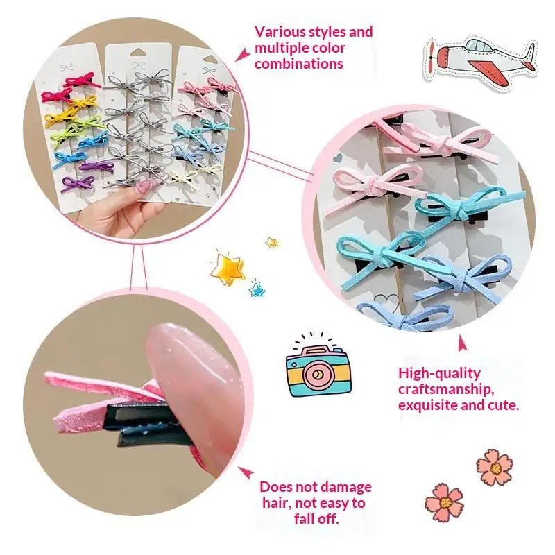 10 Stück süße Haarspangen mit Schleifen, bunte, hübsche Haarspangen mit Schleifen, sanfte Haarklammern, Haaraccessoires für kleine Mädchen, ideal für Reisen. – Detail 2