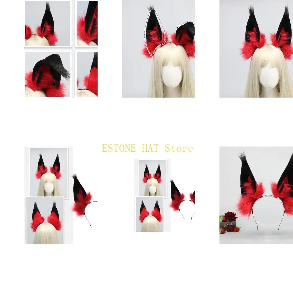 

49MF Plush Devil Ear Hairhoop Role Play Headband Festival Costume Halloween Headpiece