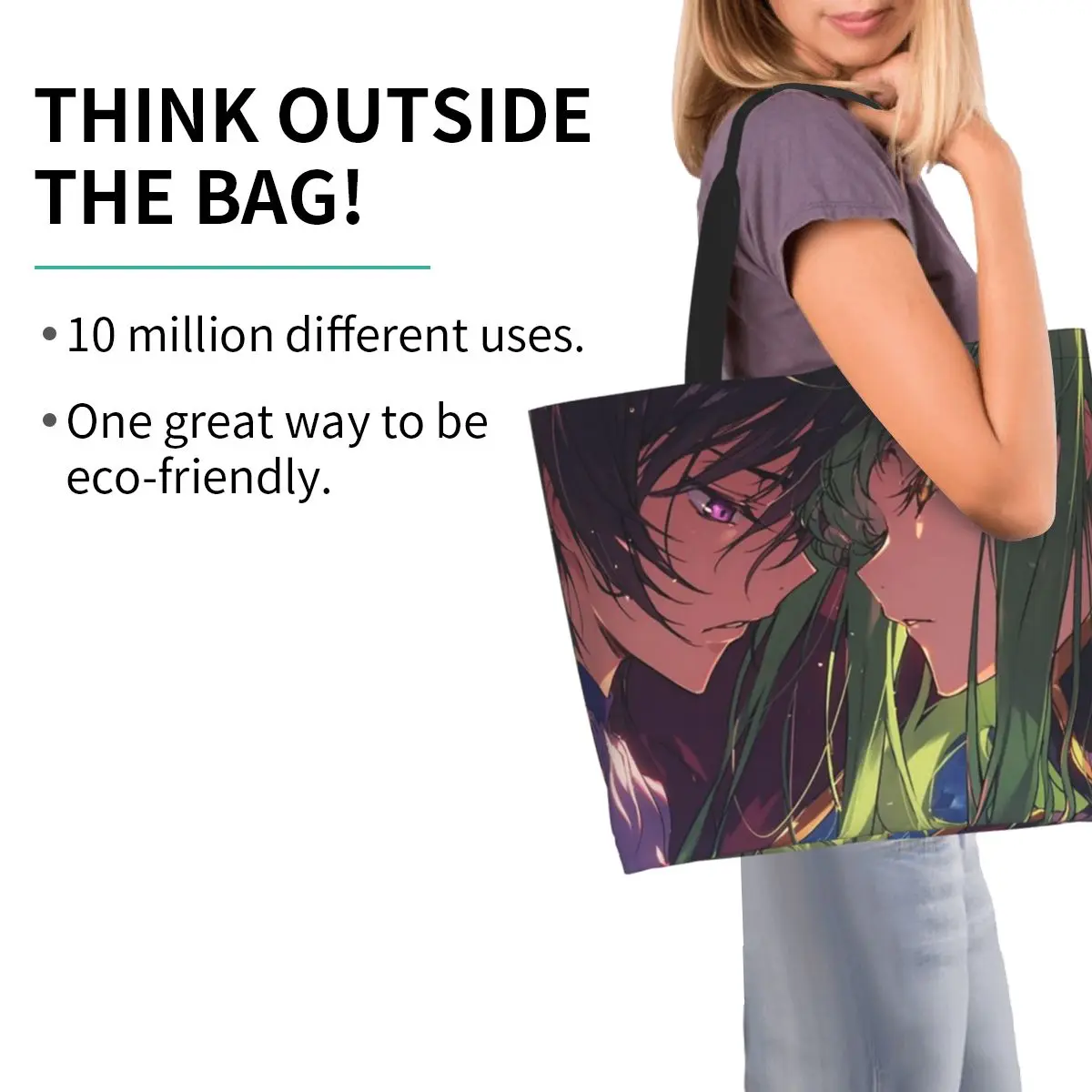 Anime Code Geass Shopping Tote Bag Canvas Large Capacity Shoulder Bags Shopper Grocery Handbag for Women