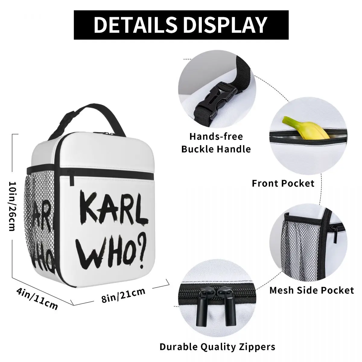 Karl Who Insulated Lunch Bag for Women Resuable Thermal Cooler Lunch Tote Office Work School