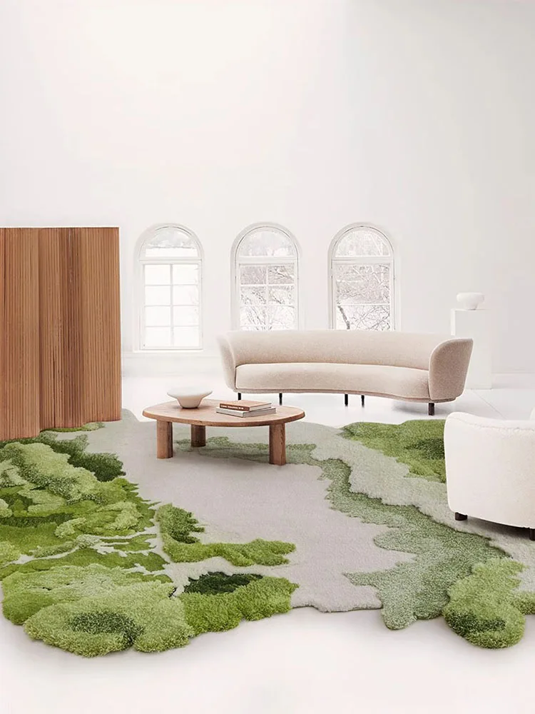 Green Handmade Wool Carpet High Grade Luxury Home Rug Irregular Thick Customize Area Rugs for Study Cloakroom Decor Mat