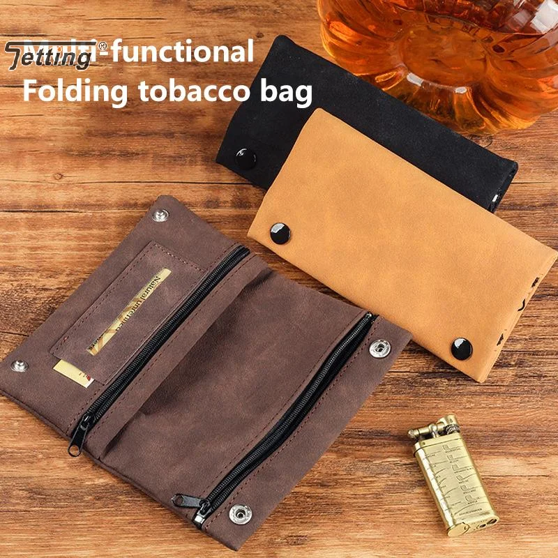 Frosted Leather Hand Cigarette Bag Foldable Storage Bags Handmade Tobacco Lighter Pouch Multifunctional Tobacco Moisturizing Bag