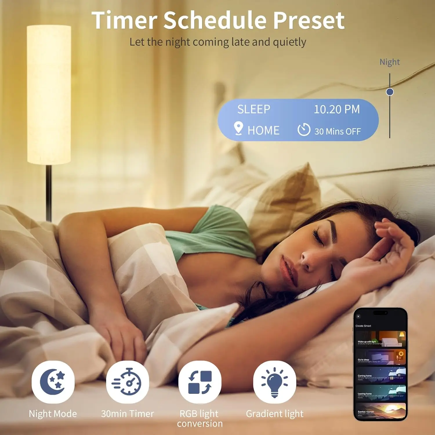 Living Room Floor Lamp Intelligent LED Modern High Light Standing Lamp, Corner Lamp With Linen Lampshade Suitable For Bedroom Re