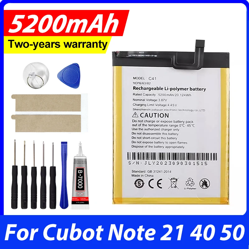 For Cubot NOTE 21 Note 40/50 Battery 5200mAh Mobile Phone Replacement Backup Batteria Batterie For Cubot C41 Battery