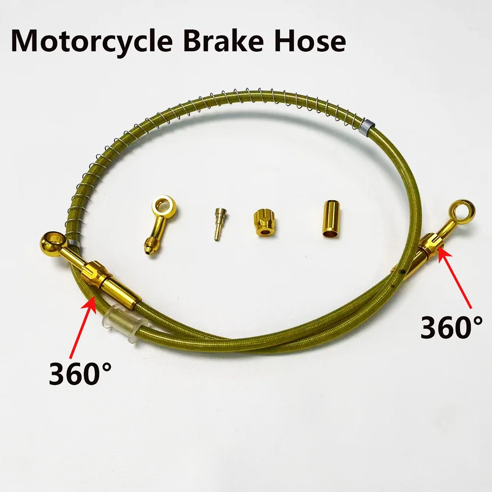 Golden Braided Brake Hose Motorcycle Hydraulic Clutch Hose 360° Banjo Brake Line, Suitable for Yamaha Honda Drz Dio M10