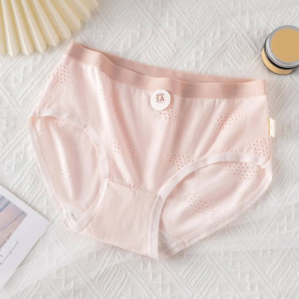 Mid-rise Jacquard Panties Solid Color High Waist Sport Underpants for High School Students Breathable Slim Fit Lady with Hollow