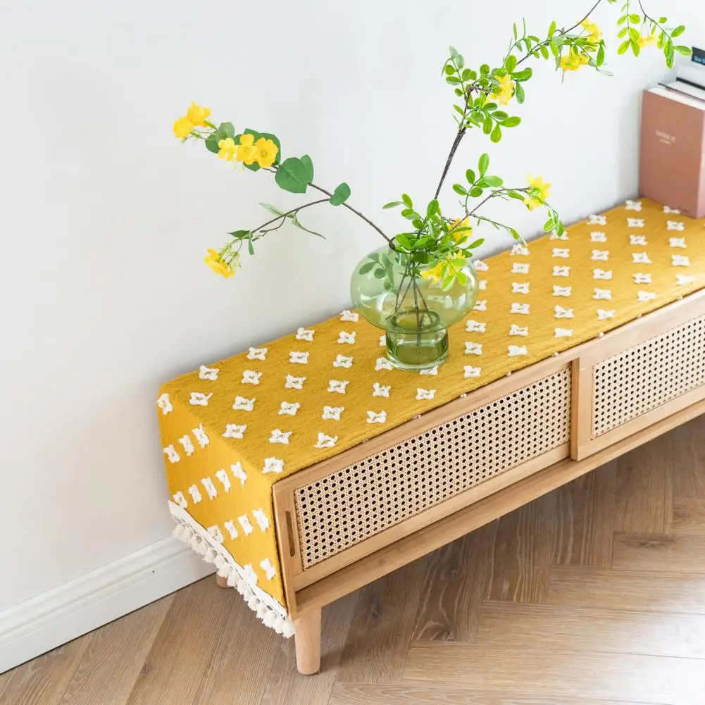 Rustic Table Runner Boho Burlap Yellow Table Runner Stain-Resistant Summer Kitchen Dining Table Cloth Party Home Decoration