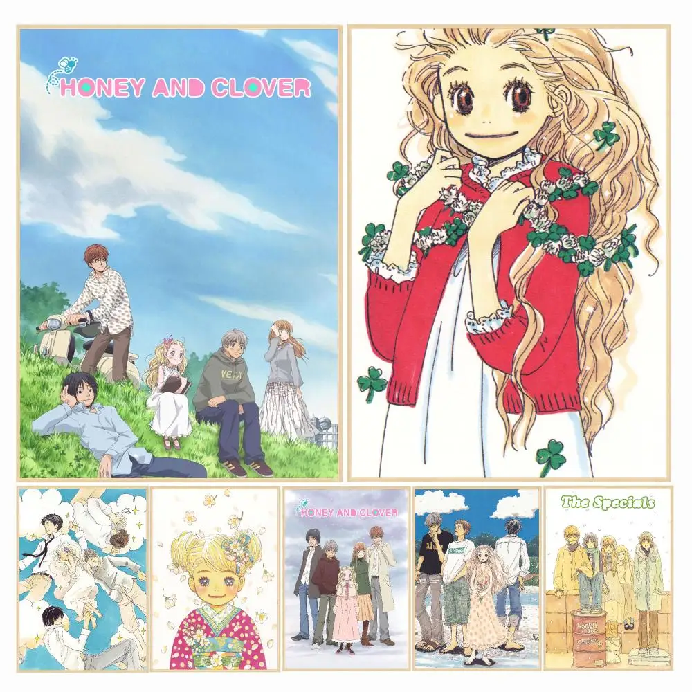 anime H-Honey and Clover-R Painting Calligraphy Boho Botanical Decor for Living Room Elegant Home Style