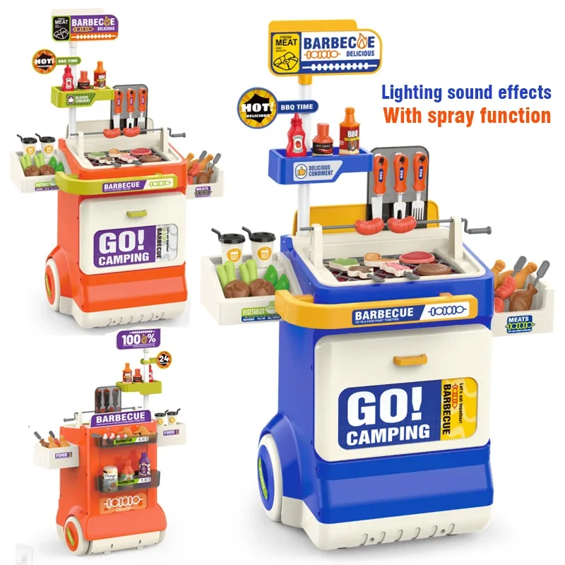 Simulare gioco di finzione Giocattolo da cucina per bambini Cucina Carrello per barbecue Chef Playset Accessori Luci Suoni per bambini Ragazze Ragazzo