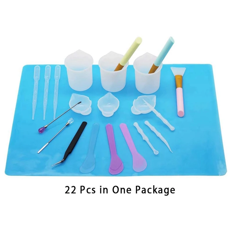 Resin Tools Set 22PCS, A3 Silicone Sheet, 100ML Measuring Cups, Silicone Mixing Cups, Silicone Brushes Stir Sticks, Durable