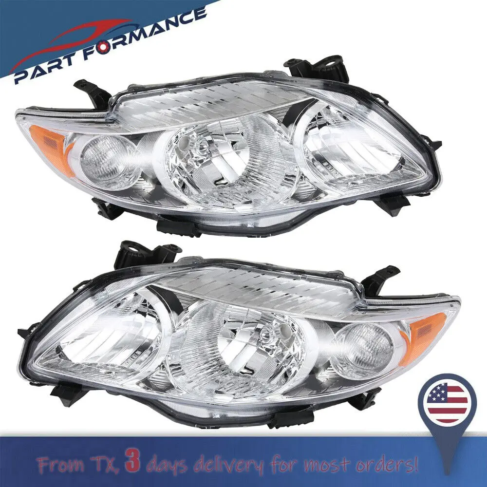 

1 Pair Headlight Assembly Fit For 2009-2010 Toyota Corolla Halogen Car Headlamp Left+Right Chrome Housing Amber Set