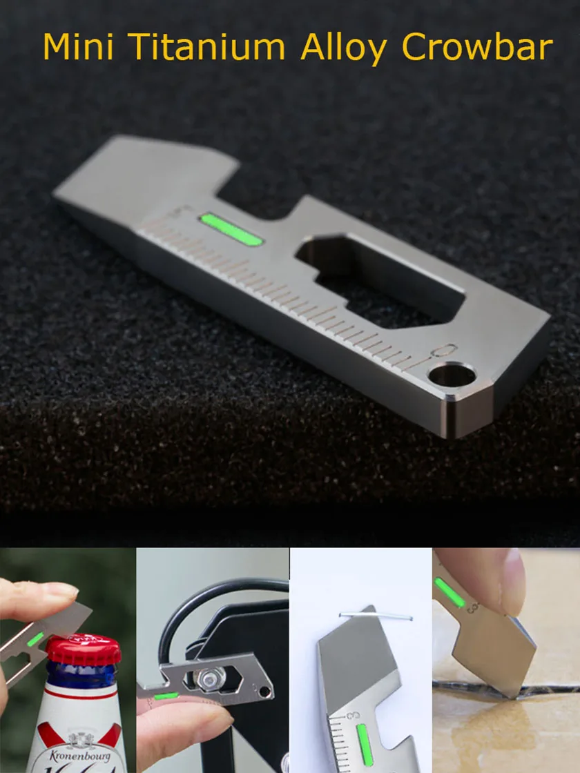 Imagem -04 - Mini Titanium Alloy Crowbar Keychain Edc Pingente Multi-function Open Gadget Entrega Chave Sextavada Externa Ferramenta Abridor de Garrafas