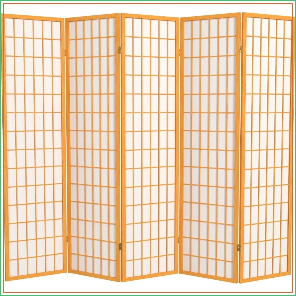 Red Lantern 6 ft. Tall Window Pane Shoji Screen - Honey - 5 Panels