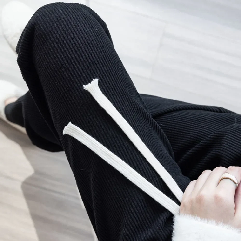 Jesienno-zimowe nowe spodnie damskie na małe stopy, z wysokim stanem, luźne, proste nogawki, szerokie spodnie, pluszowe, ocieplane, codzienne spodnie marchewki.