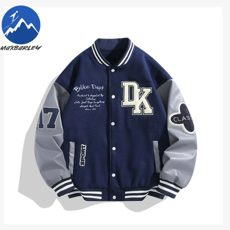 

Maxbarley Hip Hop American Baseball Jacket Men Women 2025 Autumn Motorcycle PU Leather Patchwork Jackets Street Windproof Coat