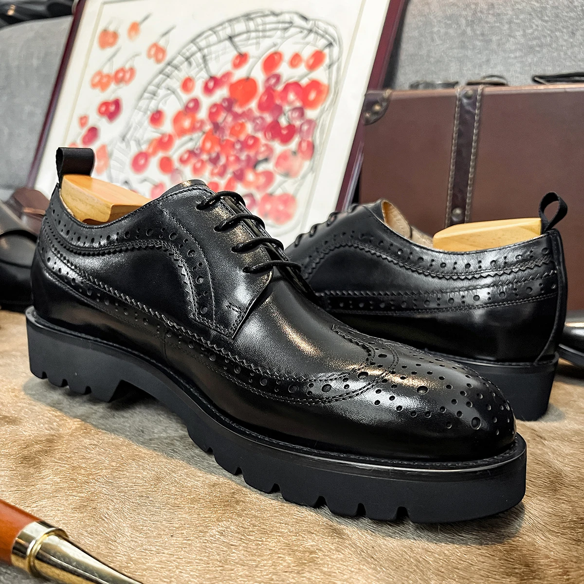 Handmade Leather Men's Brogue Oxfords Black Brown
