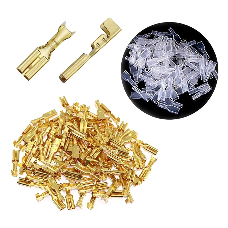 200PCS Female Male Spade Crimp Terminals Sleeve Wire Wrap Connector For 22-16 AWG Car Audio Speaker