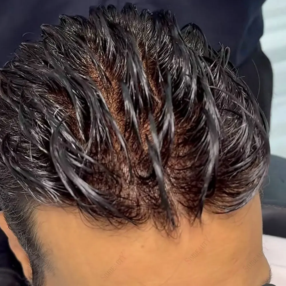 0.02mm Ultra Thin Skin Base Super Natural Hairline HumanHair Wigs Black Brown Grey Men's Hairloss Capillary Prothesis Man Toupee