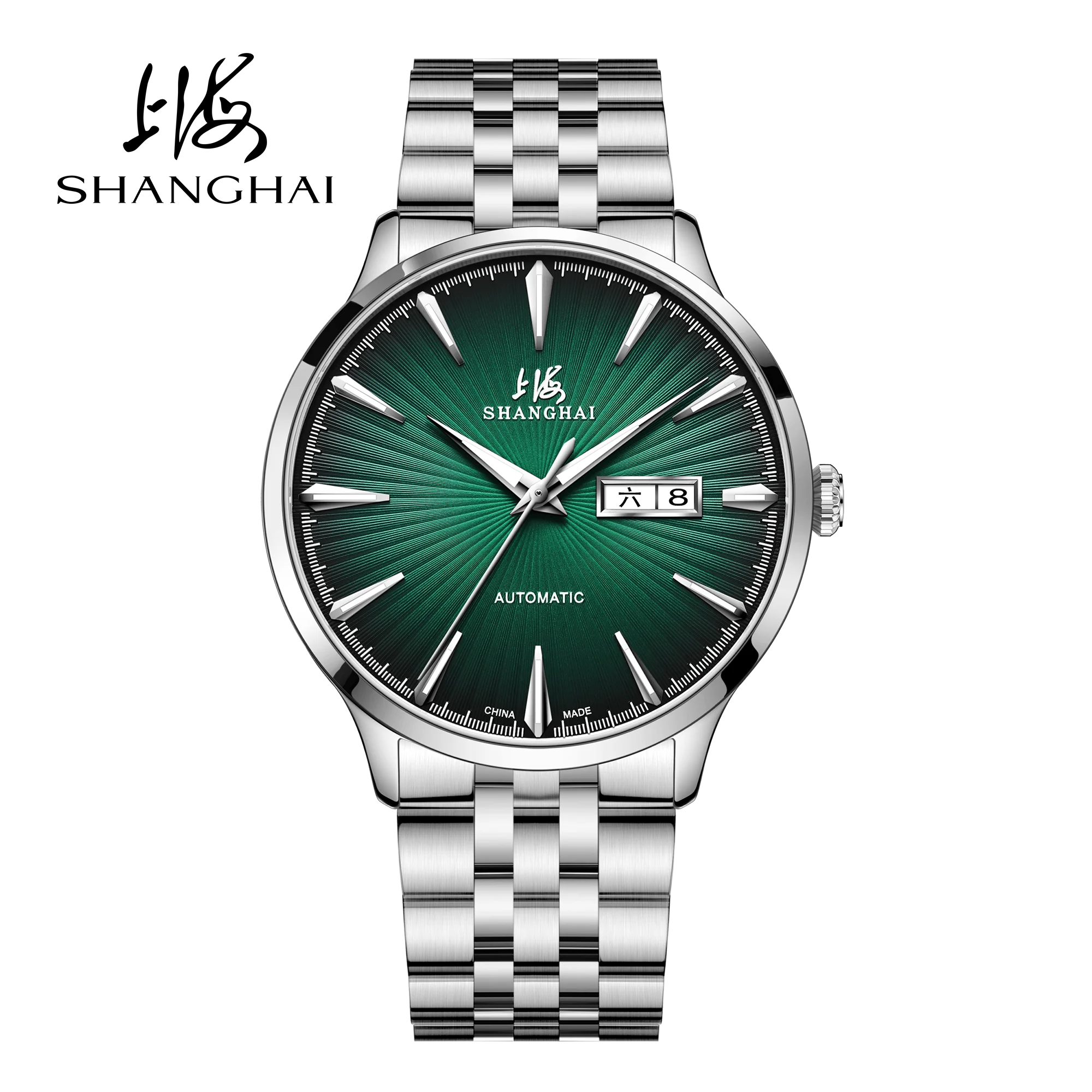 

Shanghai Men's Watch Automatic Mechanical Watch Luxury Brand Fashion Sapphire Metal Strap Double Calendar Waterproof Watch 3085