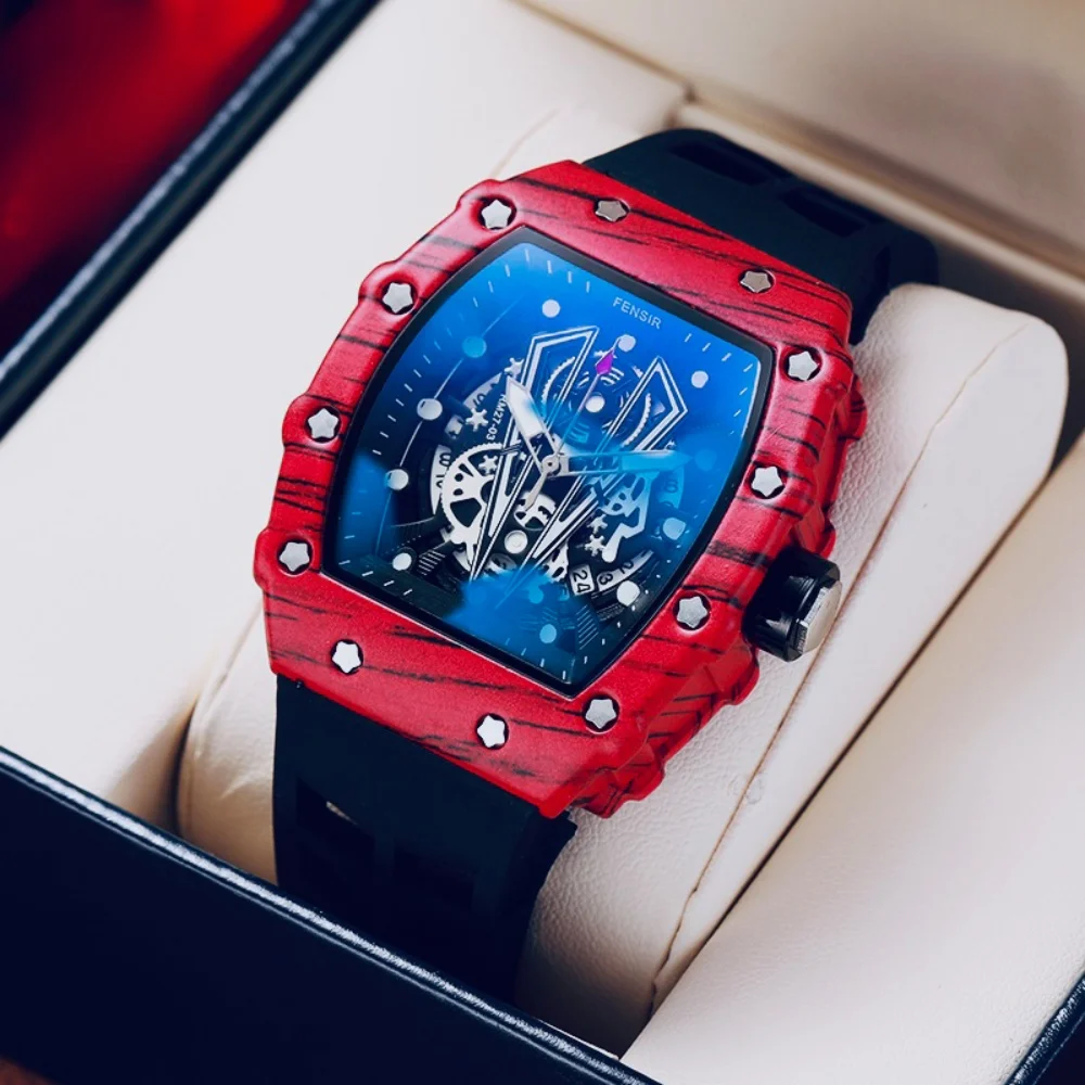 Cross-Border Hot-Selling Personalized Barrel-Shaped Men's Quartz Watch, Mechanical Style Three-Dimensional Dial, Textured Case with Premium Feel, Luminous Display, Lightweight and Comfortable for Sports, Does Not Put Strain on the Hand, Trendy and Popular Men's Watch, Perfect for Daily Wear, Parties, and Events, Enhances Your Presence, Versatile Fashion Accessory