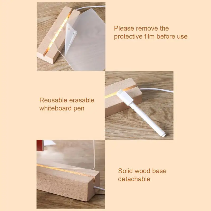 Calendário de mesa com luzes LED, apagáveis Nota Acrílico Board, Calendário Perpétuo Desktop, Luminous Message Board, 2024