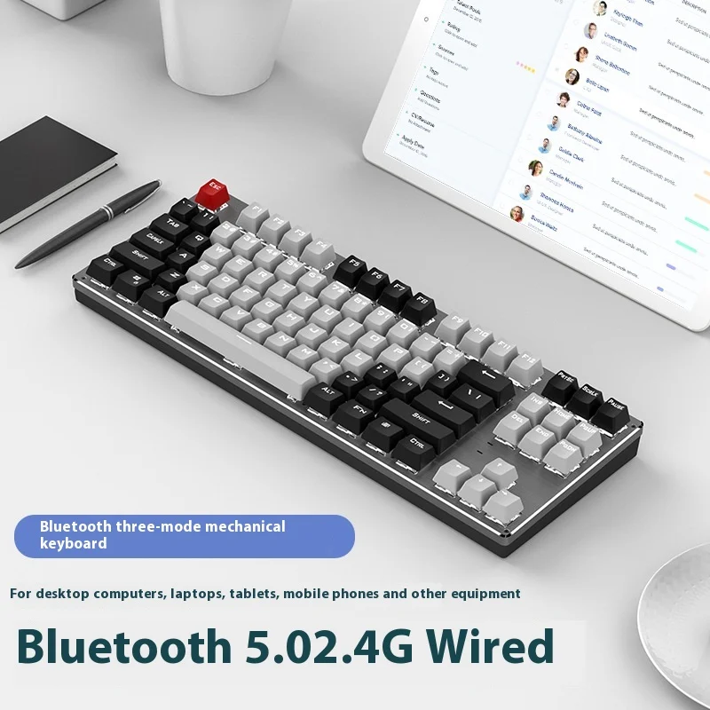 

Technology 87 Key Bluetooth Mechanical Keyboard Wireless Bluetooth Three-Mode Tablet Computer Game Keyboard It Feels Good