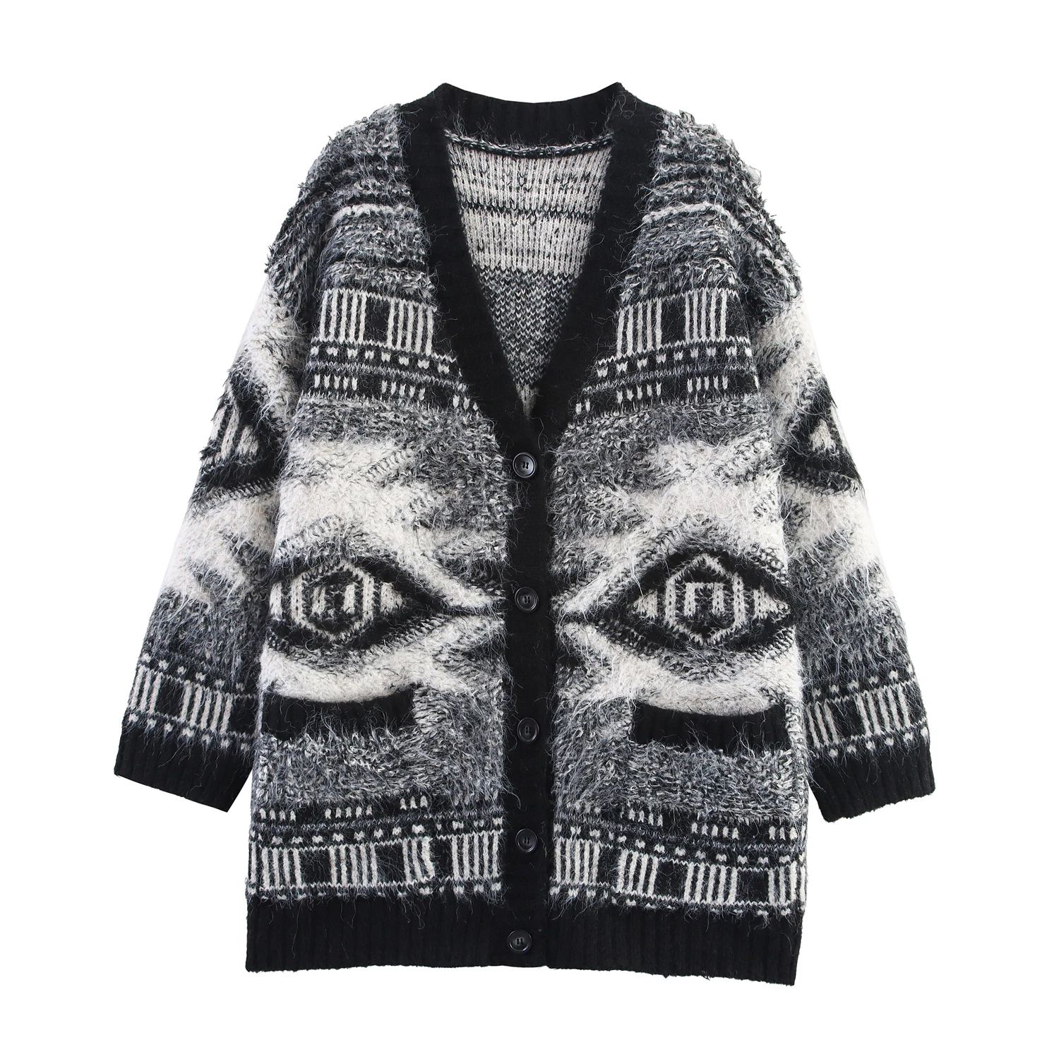 

Women's clothing autumn and winter new products are simple and versatile casual and fashionable jacquard knitted cardigan