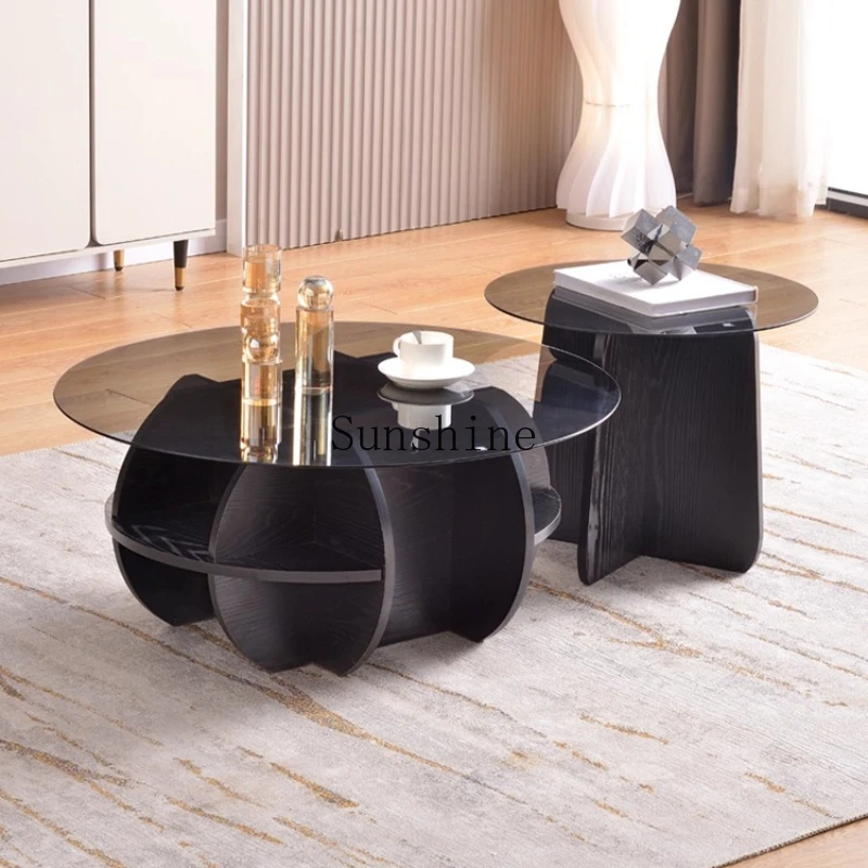 

Italian minimalist style modern small coffee table household glass round edge table
