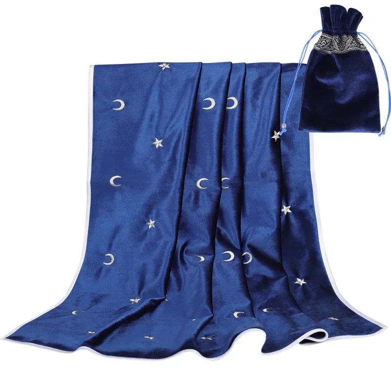 Velvet Tarot Tablecloth With Bags Flocking Fabric Altar Cloth Moon Star Board Game Accessories Blue Pink witchcraft supplies