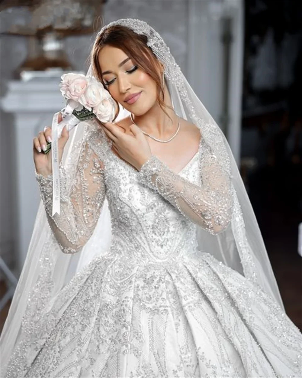 Flavinke مخصص المملكة العربية السعودية فساتين زفاف مطرزة ثقيلة 2025 رداء De Mariee كريستال الكرة ثوب العروس فساتين زي العرائس