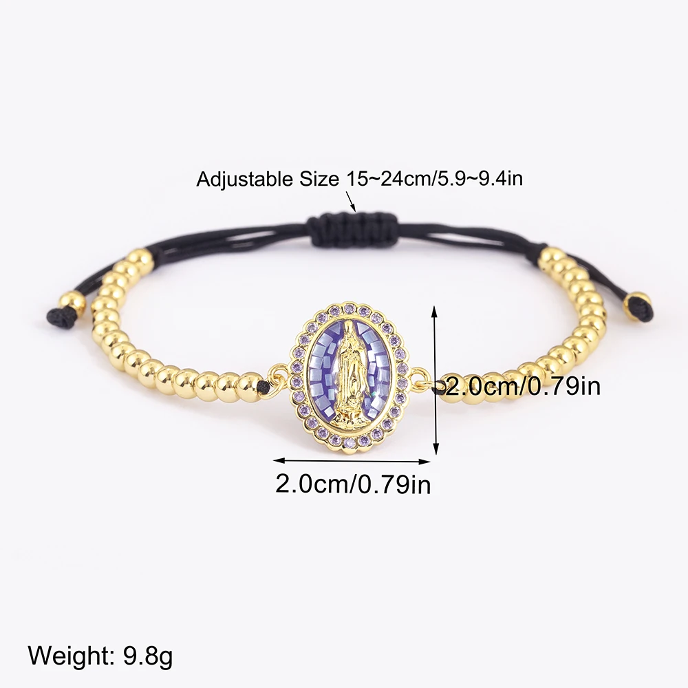 Nidin Classic New Design Oval Shape Virgin Mary Shiny Zircon Charm Chain Bracelets Adjustable 6 Colors Female Jewelry Gifts
