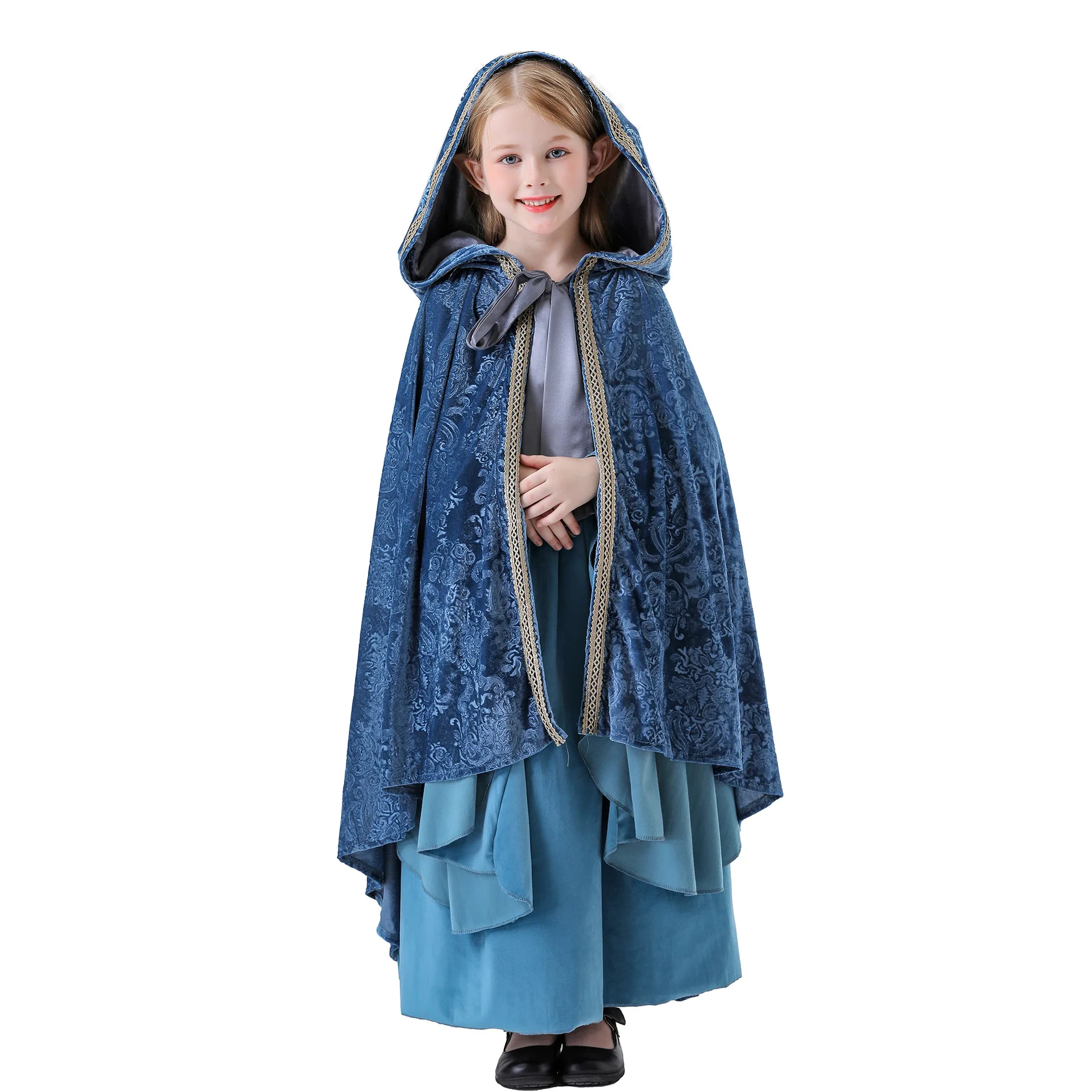

Girls Elf Princess Costume Medieval Renaissance Trumpet Sleeves Cute Elegant Dress Halloween Cosplay Stage Performance Costume