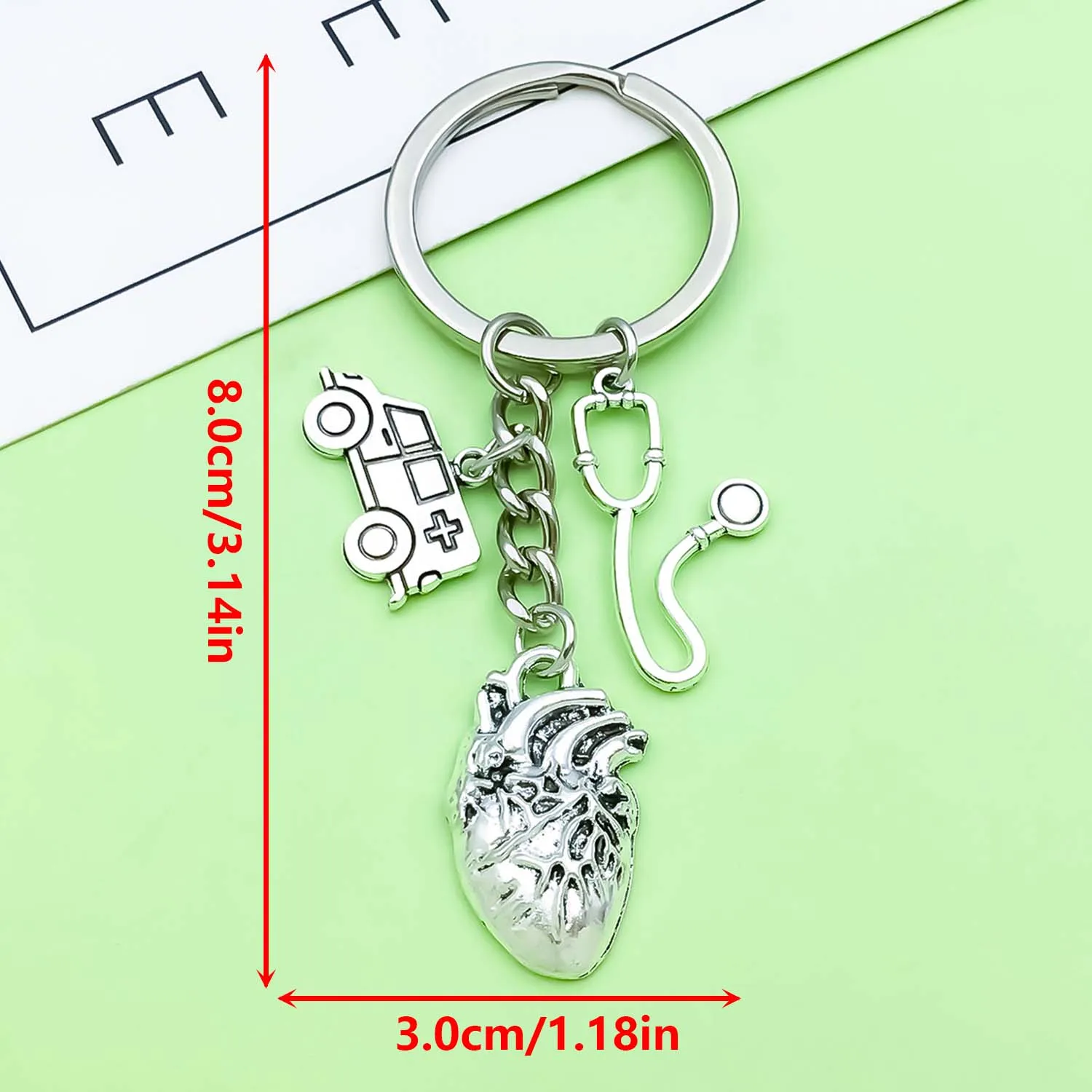 1pc Medical Doctor/Nurse Keychain, Alloy heart, Stethoscope, Ambulance Charms Key Ring, For Car Keys, Backpacks, Wallets