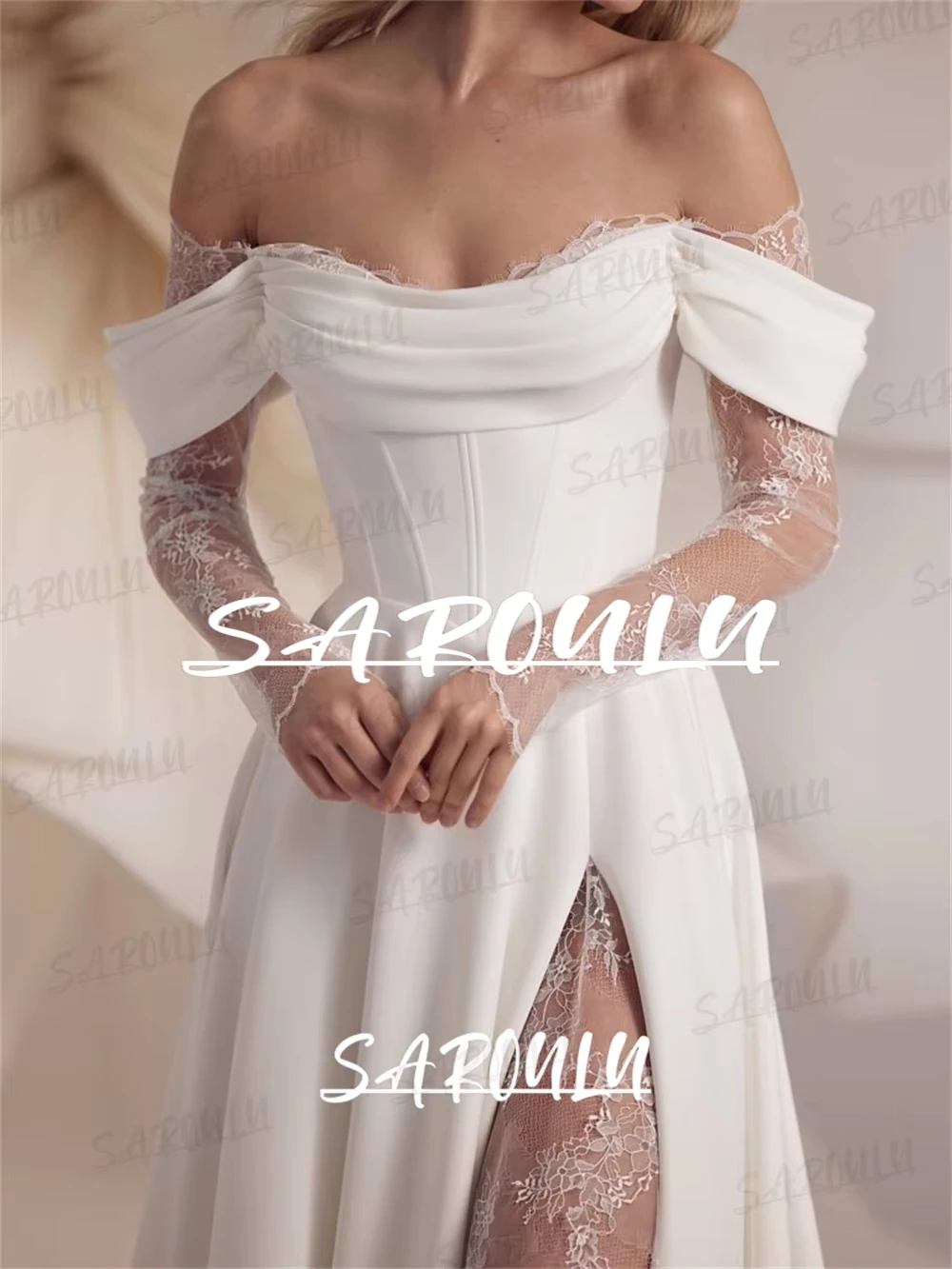 

Goddess Long Wedding Dresses for Bridal 2025 Customized Off the Shoulder Sleeves Lce Slit Bride Dress Customied Chic Bridal Gown