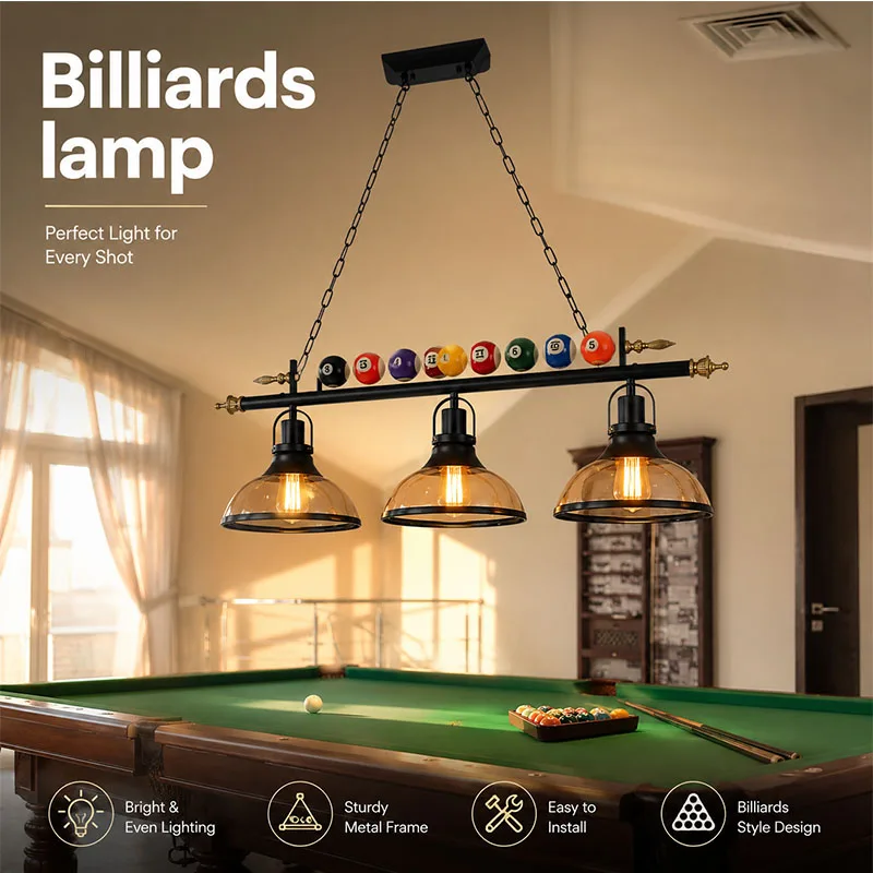 Hanging Billiards Pendant Light Three Headed Glass Chandelier Ceiling Lamps Restaurant Bar Light Coffee Shop Decorative Lighting