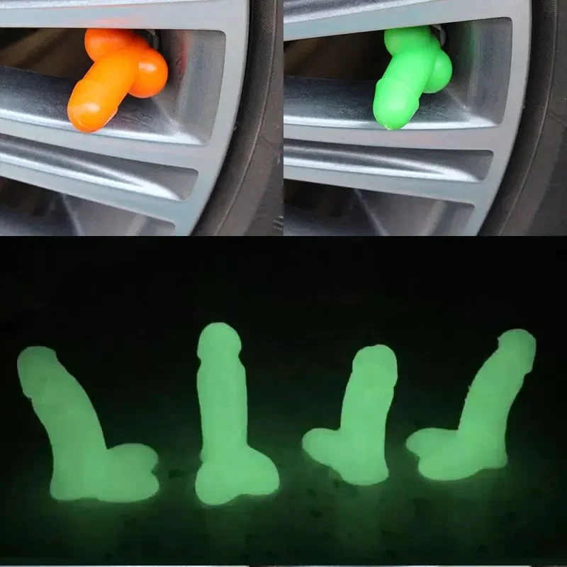 4 Stuks Auto Penis Vorm Kraandopverbindingen Auto Motorfietsen Lichtgevende Auto Ventieldopjes Prank Auto Stem Cap Wiel ventiel Cap