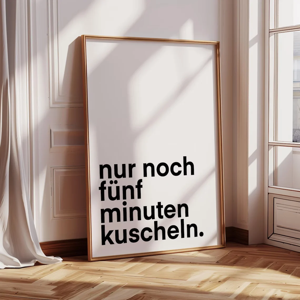 Poster: Noch nur fünf Minuten Kuscheln |   Schlafzimmer |   Kuschel-Poster, Schlafzimmerdekoration, Feel-Good-Poster, romantische Wandkunst