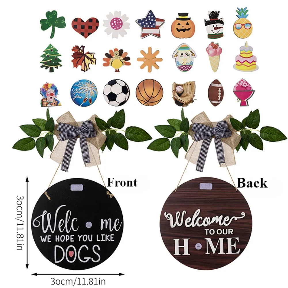 Availability Interchangeable Seasonal Welcome Sign Door Decoration,Wood Wreaths, for Spring Summer Holiday Halloween Christmas