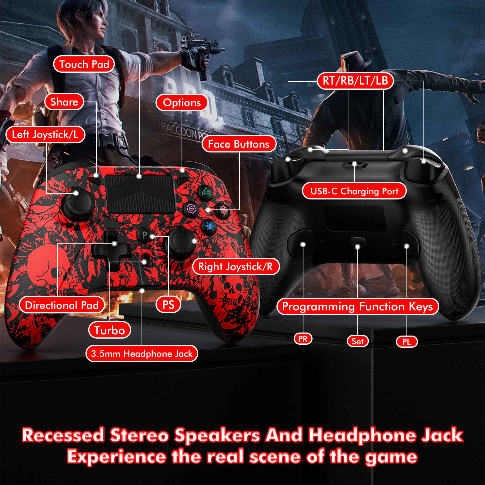 Controlador de videogame para PC, Joystick Console Acessórios, Gamepad para Switch, PS4, PS4, iOS, Android, Windows PC