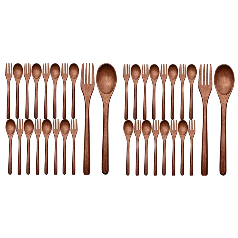 

Hot 32Pcs Wooden Spoons Forks Set Including Wooden Spoons And Wooden Forks Japanese Wooden Utensil Set Reusable Handmade