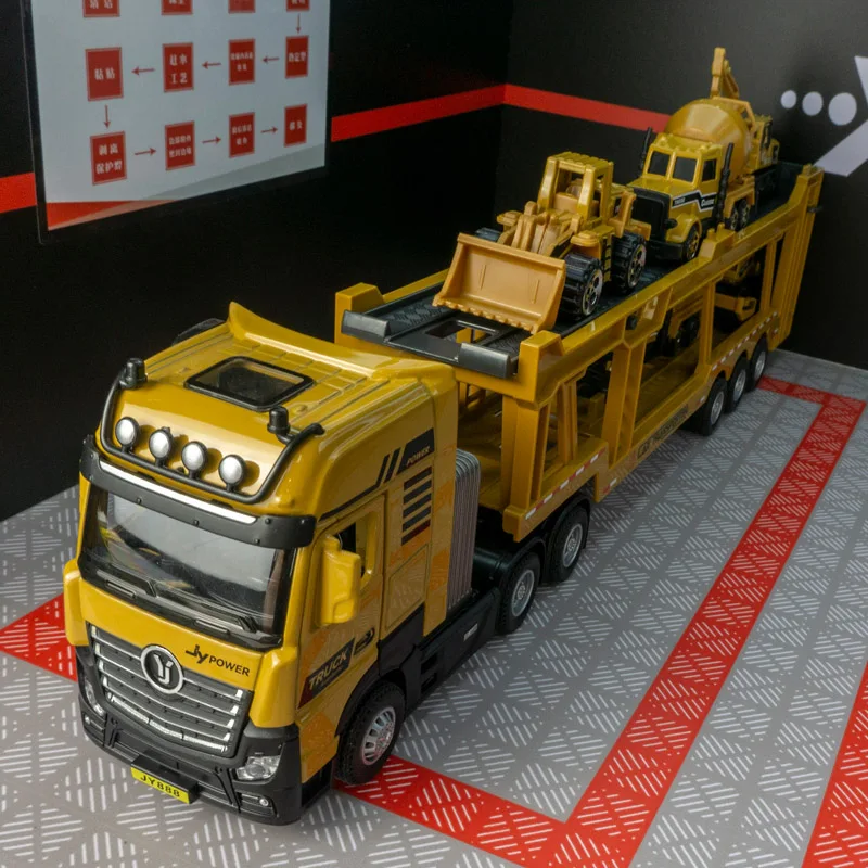 Simulation de véhicule de transport à deux étages 1:50, véhicule d'ingénierie, remorque acousto-optique, véhicule en alliage rétractable, détails riches