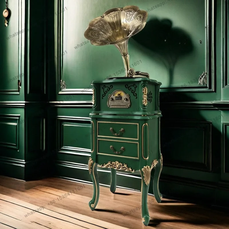 Phonograph retro audio living room European vinyl record player desktop phonograph player 18 green