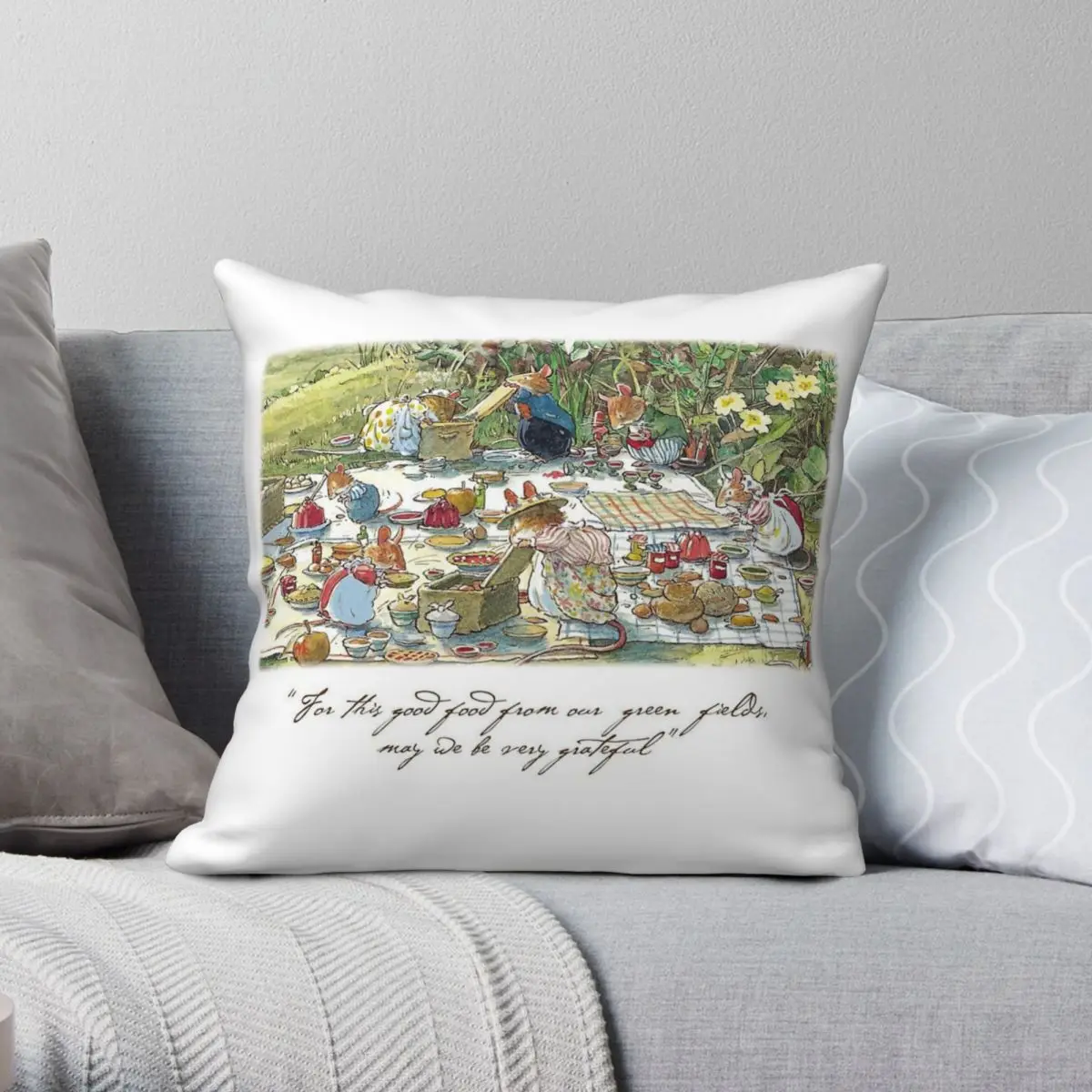 Rabbit Picnic Time Square Pillowcase Polyester Linen Velvet Pattern Zip Decorative Pillow Case Home Cushion Cover 18