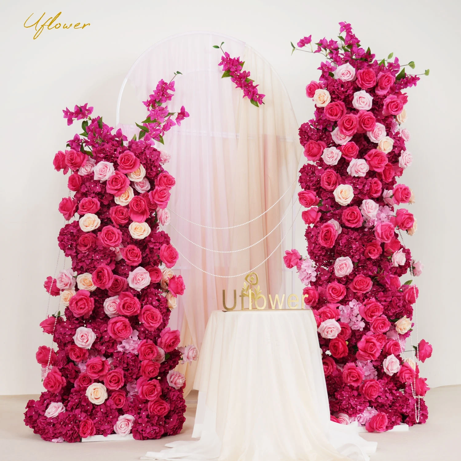 Uflower Purple Pink Rose Wedding Flower Row Arch Cherry Blossom HangFloral Arrangement Backdrop Banquet Event Party Prop Decor