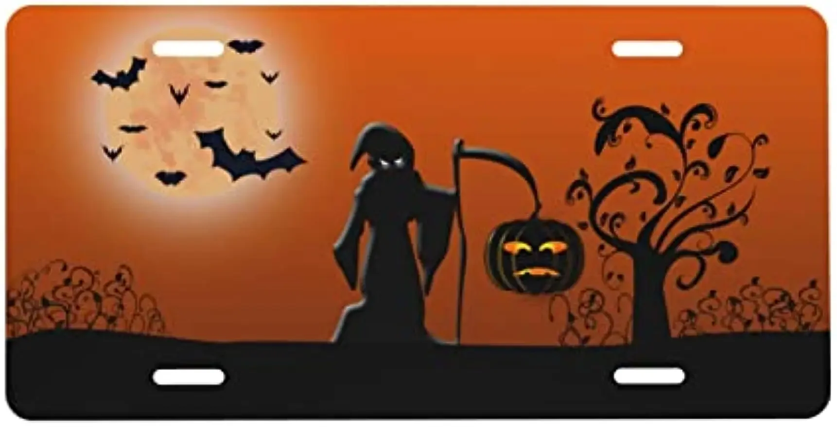 Halloween Grim Reaper Metal Automotive License Plate Aluminum Car Decorative Auto Frame Plate for US Vehicle Standard 6x12 in