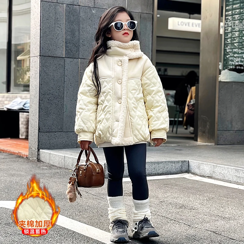 سترة قطن مبطنة خفيفة الوزن ملابس خارجية شتوية دافئة للفتيات 2025 جديد عصري طالب خليط الخبز النمط الكوري الإصدار 4-14Y