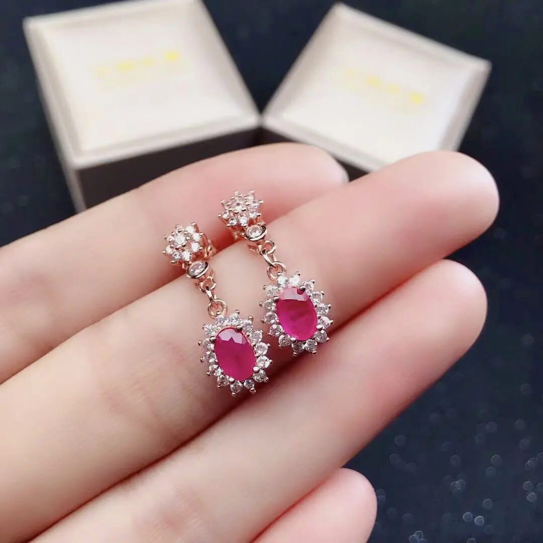 Natural Ruby Drop Earrings for  0.5 ct 4mm * 6mm I Grade Ruby Earrings Solid 925 Silver  Plated Earrings Birthday Gift for Woman