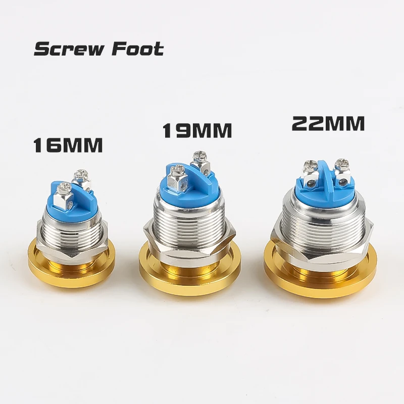 16mm 19mm 22mm Waterproof  Metal Push Button Switch, Stainless Steel Self-resetting, Screw Base, Mushroom-shaped Silver Contacts